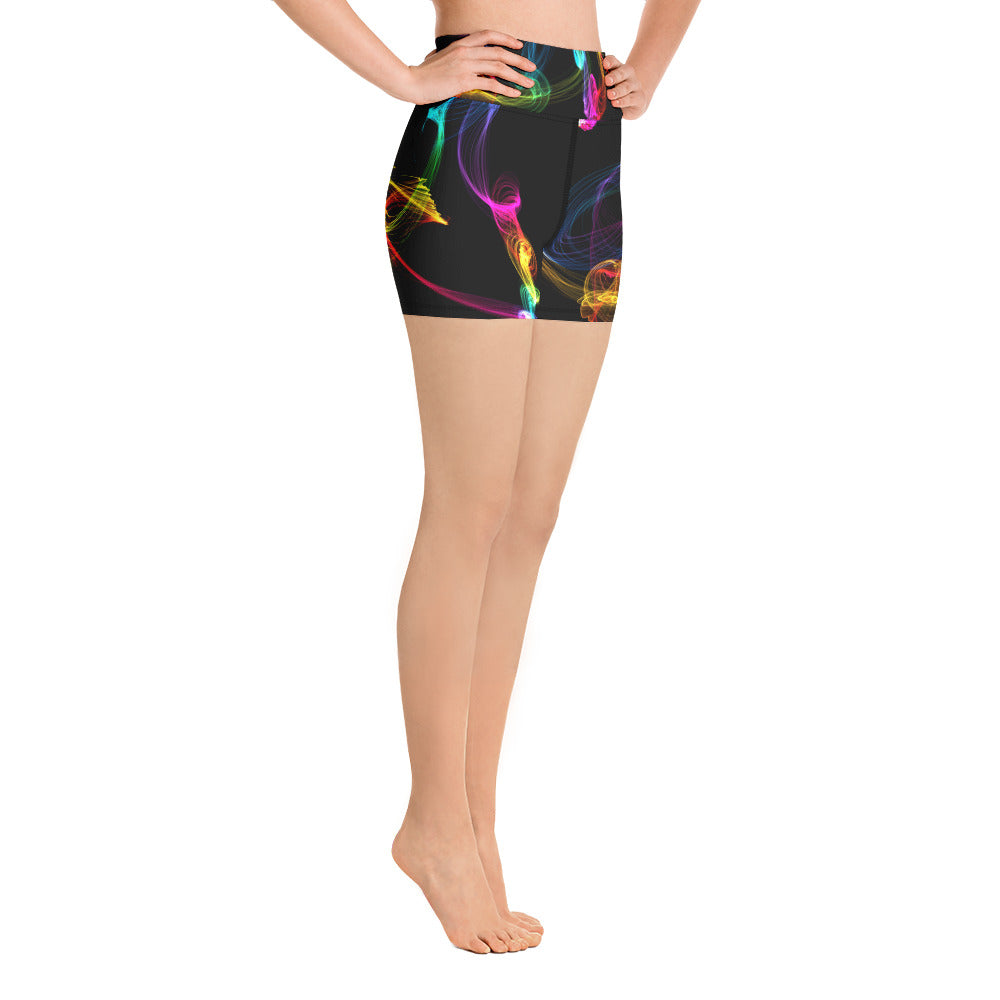 Running Shorts for girls. Women's Black Gym Shorts. "Strobes" Workout Shorts. WickedYo.